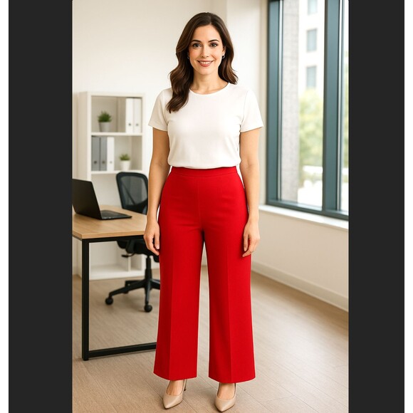 Ann Taylor Petites 10P High Rise Wide Leg Pants Red Lined Side Zip Career FLAW! - Picture 1 of 15